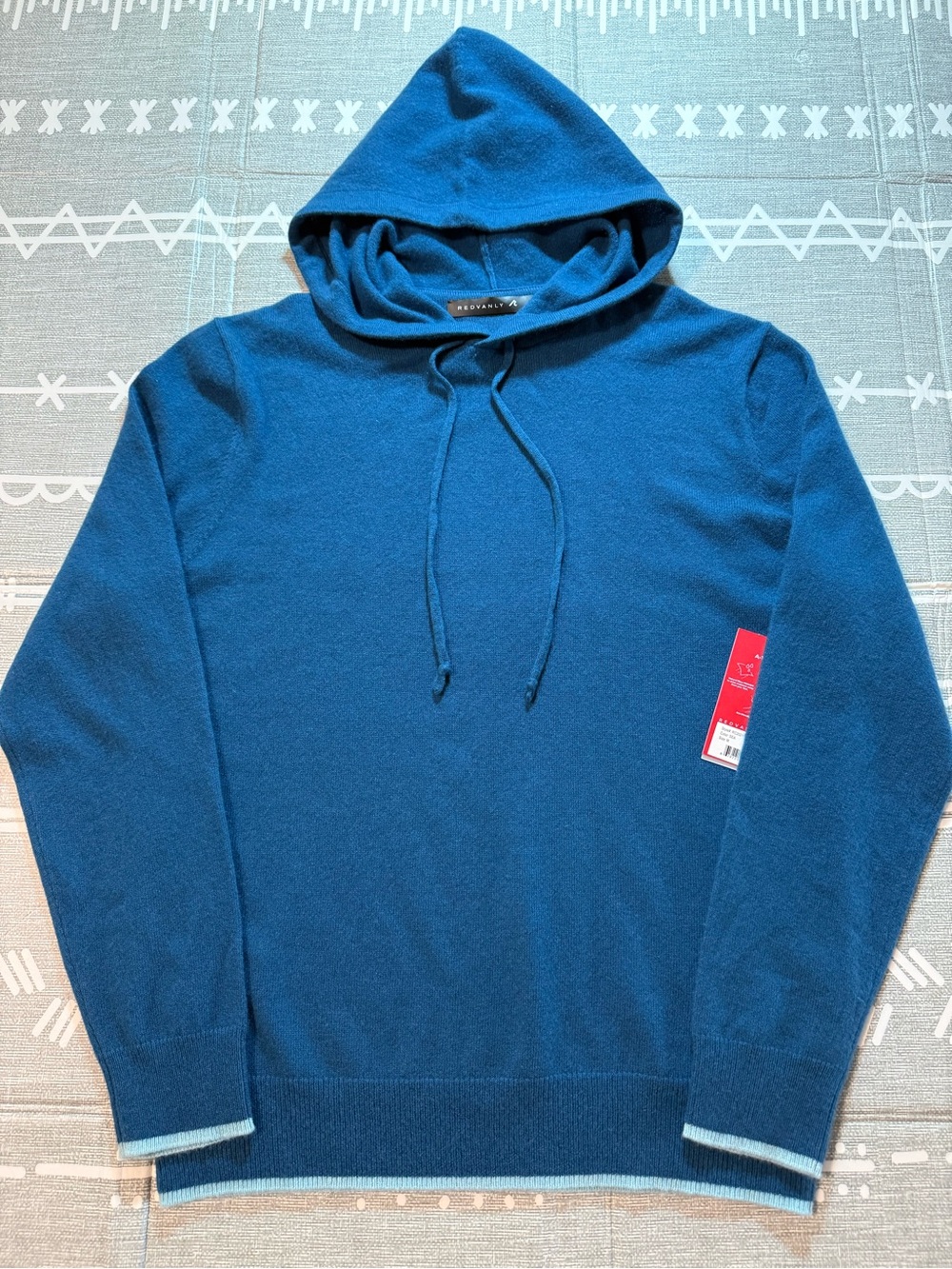 REDVANLY Quincy 100% Cashmere Hoodie Sweater in Sea size M - Picture 2 of 11